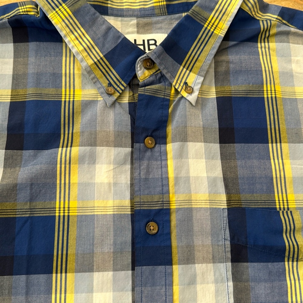 Men's Blue and Yellow Plaid Shirt